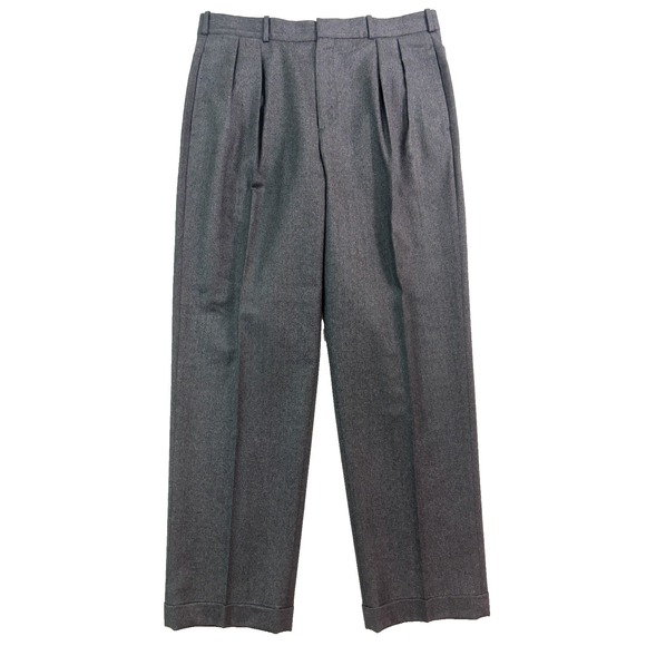 vtg Lands End 34x30 Gray Dress Pants 100% Wool Pleated High Waisted Cuffed